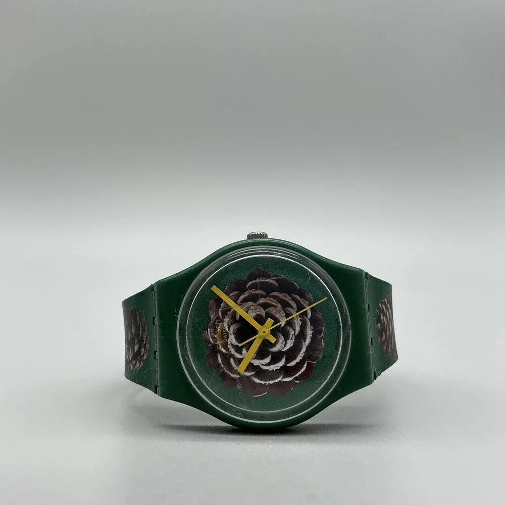 Swatch Pinezone Mens Watch 34mm Green Pinecone Plastic strap New battery